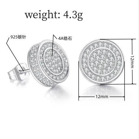 Iced Out CZ 18k Dazzling Stud Earrings, S925 Silver Post, 4 Style Options, Hip Hop Hypoallergenic 4A Cubic Zirconia Bling Studs for Men and Women