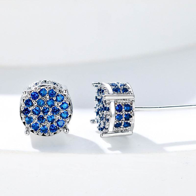 Multicolor Iced Out CZ Micro Pave Round Stud Earrings for Men Women, Hiphop 4-Prong 5A Cubic Zirconia Bling Fashion Studs, 14k White Gold Post