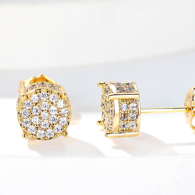 Multicolor Iced Out CZ Micro Pave Round Stud Earrings for Men Women, Hiphop 4-Prong 5A Cubic Zirconia Bling Fashion Studs, 14k White Gold Post