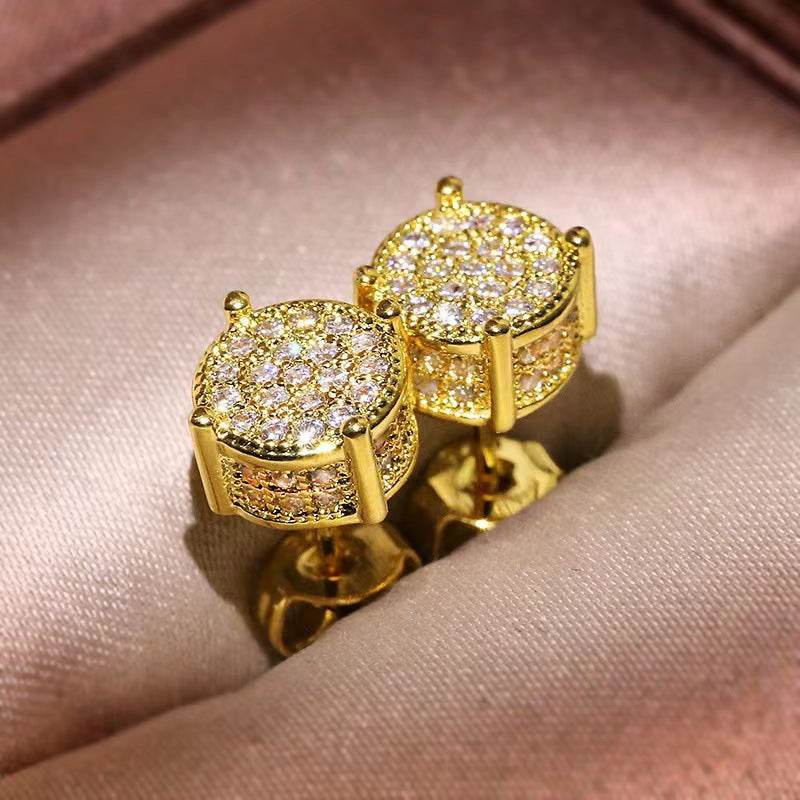 Multicolor Iced Out CZ Micro Pave Round Stud Earrings for Men Women, Hiphop 4-Prong 5A Cubic Zirconia Bling Fashion Studs, 14k White Gold Post