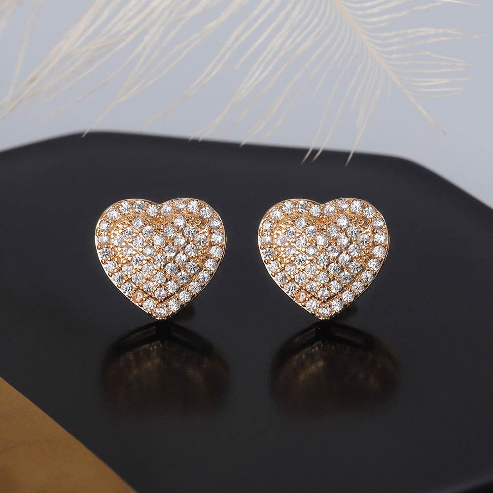 Dainty Iced Out CZ Heart Stud Earrings, Micro-Pavé Love Studs for Women Gifts | Cubic Zirconia